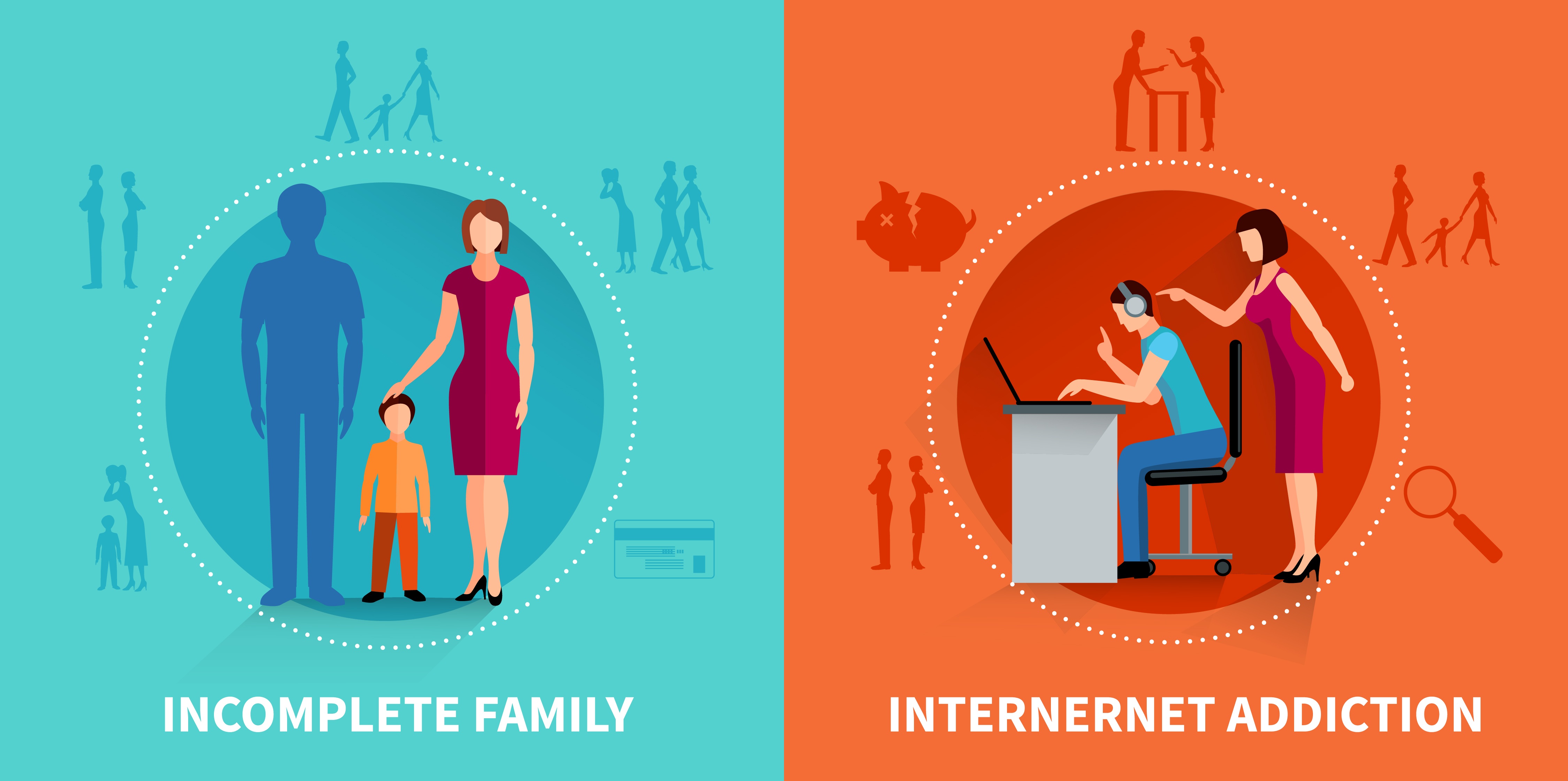 Psychological causes of family conflict flat design concept set vector illustration